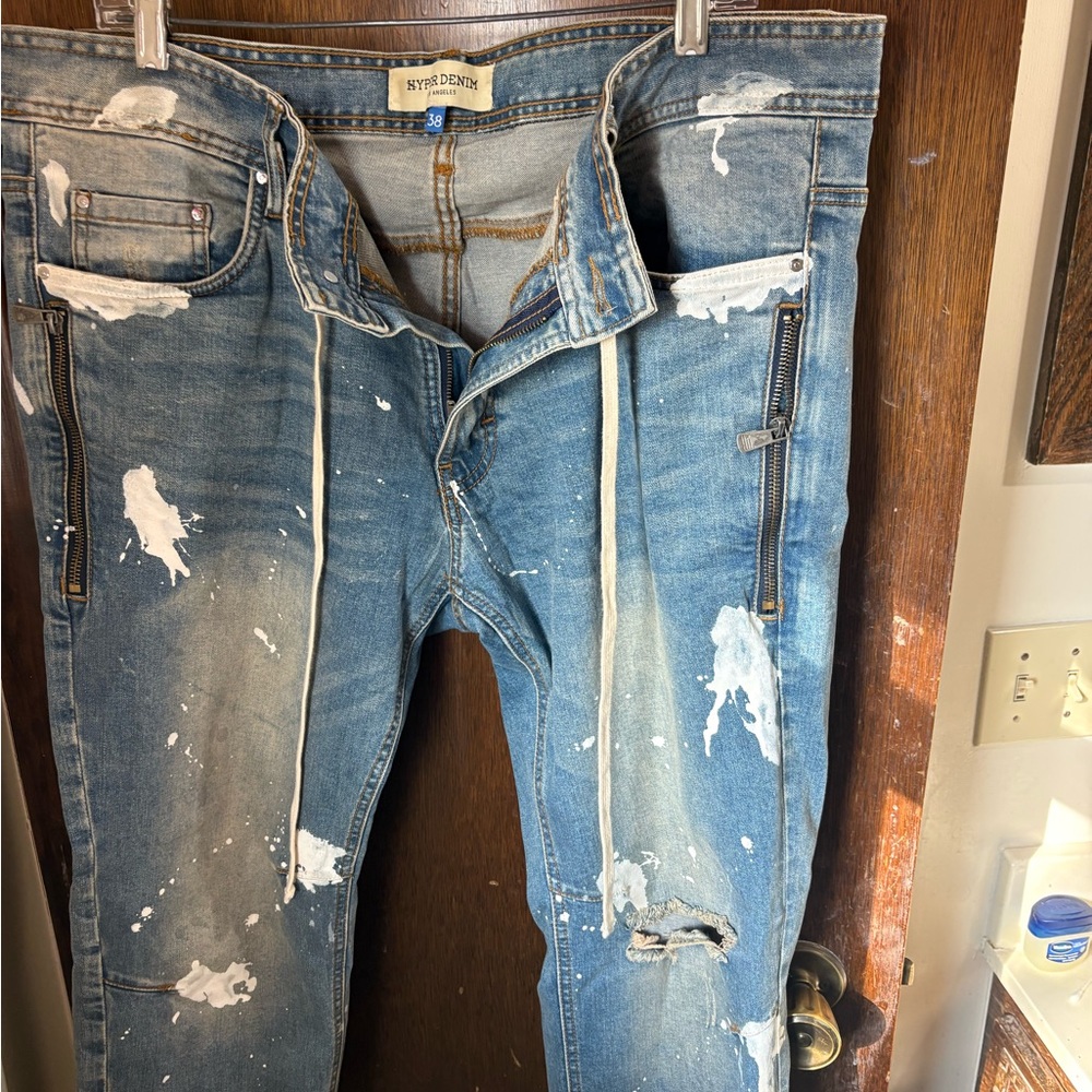 Hype Blue Paint Splatter Skinny Jeans